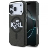 Husa MagSafe pentru Apple iPhone 17 Pro, Karl Lagerfeld, IML Sketch Logo Glitter Karl &amp; Choupette, Neagra