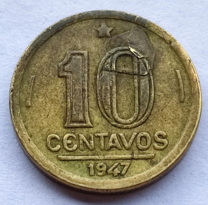 458. Moneda Brazilia 10 centavos 1947 (Jos&eacute; Bonif&aacute;cio)