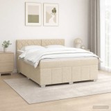 Cumpara ieftin Pat boxspring cu saltea cu benzi LED Crem 160 x 200 cm Tesatura