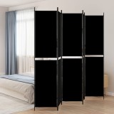 Paravan de cameră cu 5 panouri, negru, 250x220 cm, textil