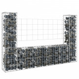 Cos de gabion &icirc;n forma de U, 2 stalpi, 140x20x100 cm, fier GartenMobel Dekor, vidaXL