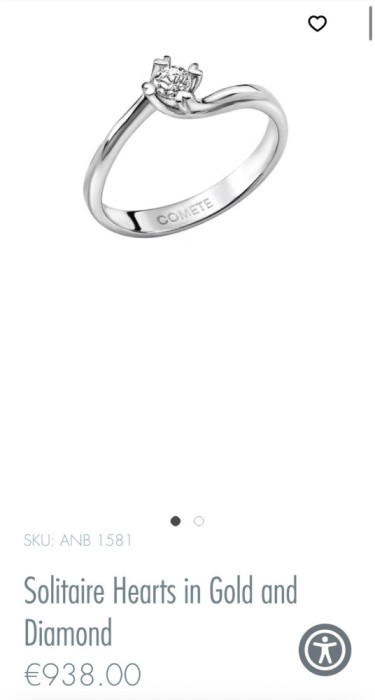 INEL AUR alb 18K + 1 Diamant = 0.10CT - &quot;Hearts Solitaire&quot; - De firma : COMETE !