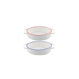 Vas termorezistent din ceramica oval pentru cuptor, 27 x 15 x 6.5 cm, alb cu margine rosie, Yucca Florina