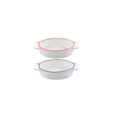 Vas termorezistent din ceramica oval pentru cuptor, 27 x 15 x 6.5 cm, alb cu margine rosie, Yucca Florina
