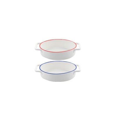 Vas termorezistent din ceramica oval pentru cuptor, 27 x 15 x 6.5 cm, alb cu margine rosie, Yucca Florina foto
