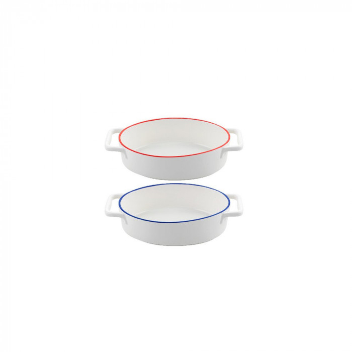 Vas termorezistent din ceramica oval pentru cuptor, 27 x 15 x 6.5 cm, alb cu margine rosie, Yucca Florina