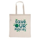 Sacosa textila din bumbac bej, 38x42 cm, cu imprimeu Save Our Planet, CMCLASS
