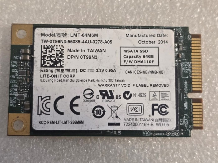 Solid-State Drive (SSD) Lite-On 64GB LMT-64M6M 64GB 6Gb/s MLC mSATA