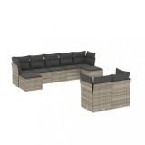 Set canapele de gradina cu perne, 9 piese gri deschis poliratan