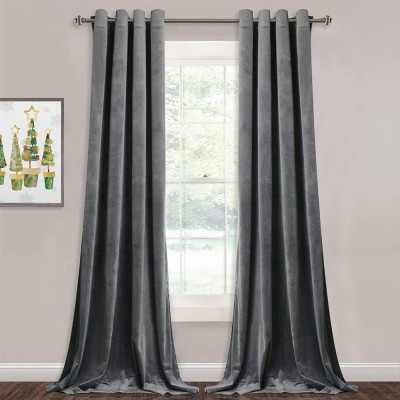 Set draperii din catifea cu inele negre, Premium, 250x210 cm, densitate 700 g/mp, Gri, 2 buc foto