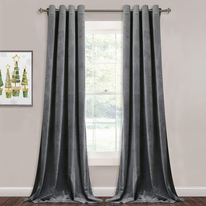 Set draperii din catifea cu inele auriu antic, Premium, 250x220 cm, densitate 700 g/mp, Gri, 2 buc
