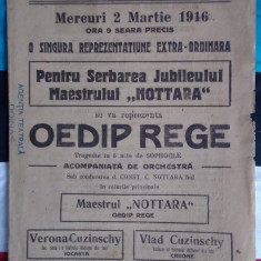 Afiș - pliant JUBILEUL MAESTRULUI NOTTARA : Oedip Rege - 1916