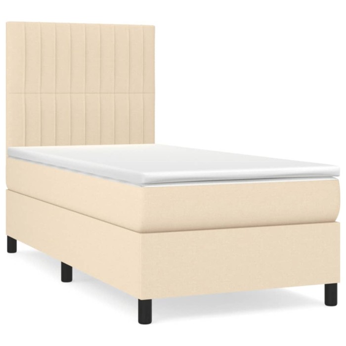 Pat box spring cu saltea, crem, 80x200 cm, textil