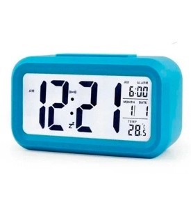 Ceas Digital cu Termometru si Alarma ALBASTRU foto