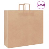 vidaXL Pungi de h&acirc;rtie 250 buc cu m&acirc;nere maro 54x15x49 cm