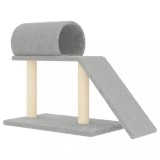 Cumpara ieftin Stalpi zgariere pisici, cu tunel si scara, gri deschis, 55,5 cm