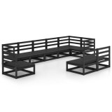 Set mobilier de gradina, 9 piese, negru, lemn masiv de pin