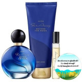 Cumpara ieftin Set Far Away Beyond the Moon Ea (parfum 50,lotiune 125,mini apa) + insigna Dactylion cu mesaj motivational, Avon