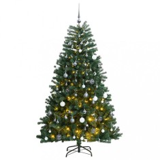 Brad Crăciun artificial articulat cu 150 LED-uri/globuri 120 cm foto