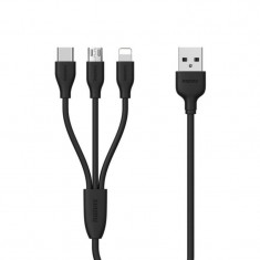 Cablu Incarcare USB la Lightning - USB la MicroUSB - USB la USB Type-C Remax RC-109th,3 in 1, 1 m, Negru
