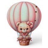 Figurină Ursuleț Roz &icirc;n Balon Aerian - Decor Botez Fetiță