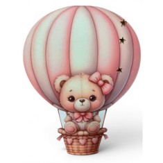 Figurină Ursuleț Roz &icirc;n Balon Aerian - Decor Botez Fetiță