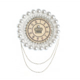 Brosa rotunda ceas cu perle albe