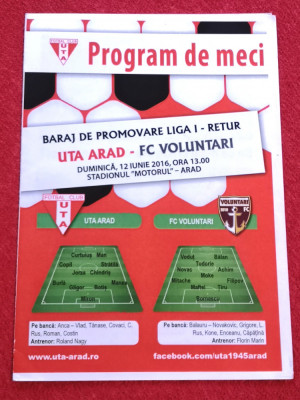 Program meci fotbal UTA ARAD - FC VOLUNTARI (12.06.2016) baraj de promovare foto