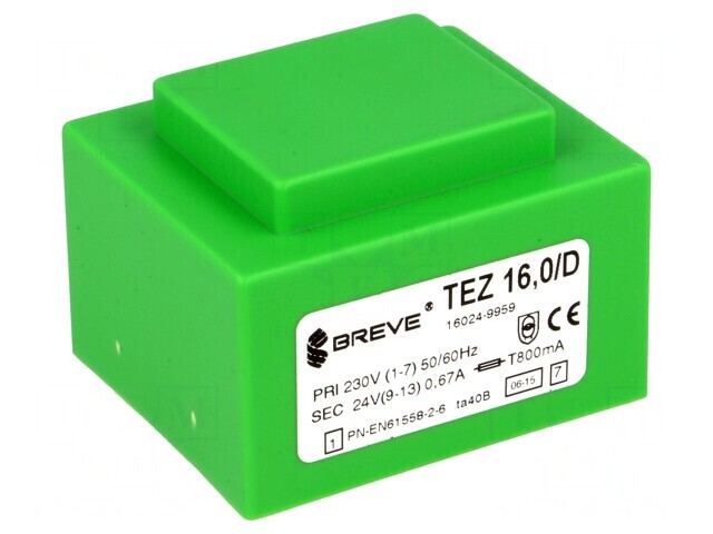 Transformator &Icirc;ncapsulat 16VA 230V AC 24V 666.6mA PCB