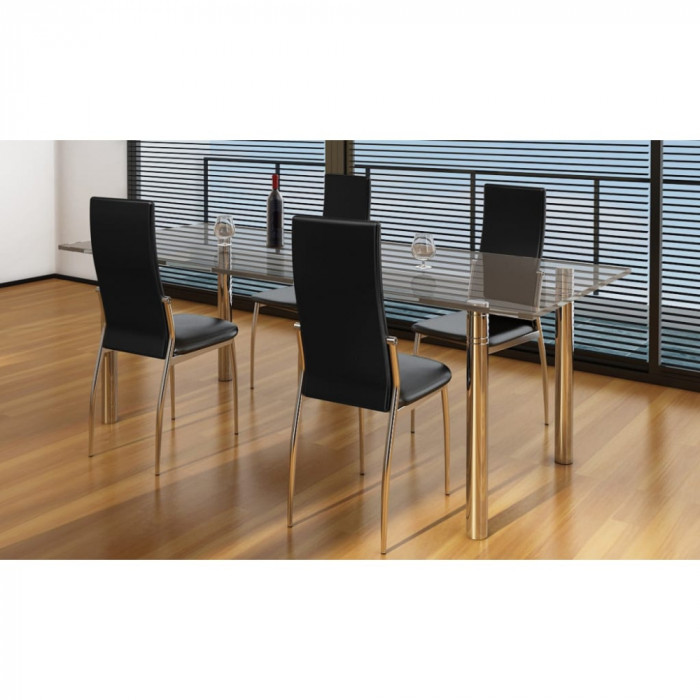 vidaXL Scaune de sufragerie, 4 buc., negru, piele ecologică 60570