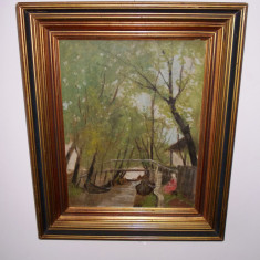 Nicolae Petrescu Mogos (1872-1934) "Viata in Delta", ulei/lemn, tablou autentic