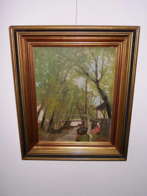 Nicolae Petrescu Mogos (1872-1934) &amp;quot;Viata in Delta&amp;quot;, ulei/lemn, tablou autentic foto