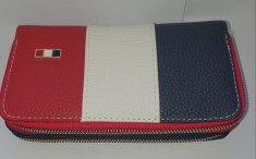 Portofel dama dublu Tommy Hilfiger rosu/alb/bleumarin piele ecologica foto