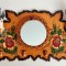 Cuier vintage de lemn tip vanatoresc, oglinda rotunda + capriori ipsos, 48x30cm
