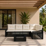 Cumpara ieftin Set de canapele pentru gradina 6 buc. Negru si Alb crem