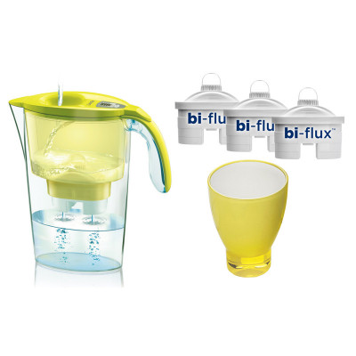 Pachet: Cana filtranta Laica, 2.3 l, Galben + Set 3 cartuse filtrante Bi-Flux + Pahar colectie inclus foto