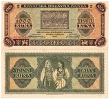 Bancnota Croatia 1000 Kuna 1943, P-12, Numismatica