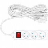 Prelungitor cu impamantare, Intrerupator, 3 locasuri, lungime 5 m, Alb, 1 mmp, 10A, Oem