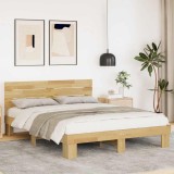 Cumpara ieftin Cadru de pat cu tăblie fără saltea 135x190 cm lemn masiv stejar