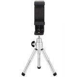 Mini trepied argintiu pentru telefon cu cap de bila rotativ, suport smartphone reglabil 5, 8 cm, montura 1 4 inch, aluminiu si ABS, inaltime 12, 18 cm