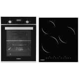 Pachet Incorporabil Samus Cuptor SCE459GTBV, 47 L, 6 Functii, Latime 45 cm + Plita vitroceramica PSVE-43BG2, 3 Zone de gatit, 4800 W, Negru