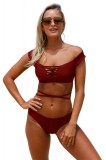 SW1224-2113 Costum de baie burgundy, in doua piese, M/L, XXL