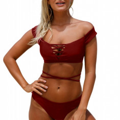 SW1224-2113 Costum de baie burgundy, in doua piese