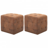 Cumpara ieftin Noptiere, 2 buc., maro, 30x30x30, piele &icirc;ntoarsă ecologică