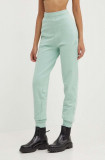 HUGO pantaloni de trening din bumbac culoarea verde, neted