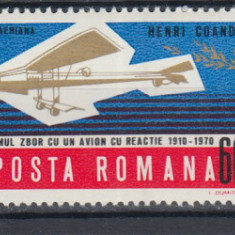 ROMANIA 1970 LP 750 AVIONUL CU REACTIE HENRI COANDA STRAIF DE 3 TIMBRE MNH