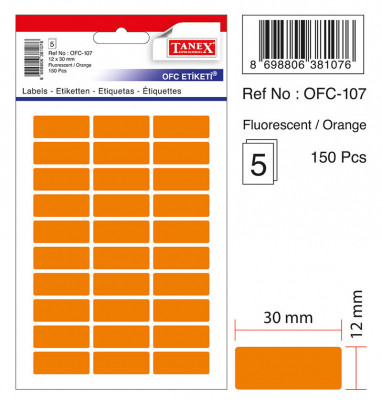 Etichete Autoadezive Color, 12 X 30 Mm, 150 Buc/set, Tanex - Orange Fluorescent foto
