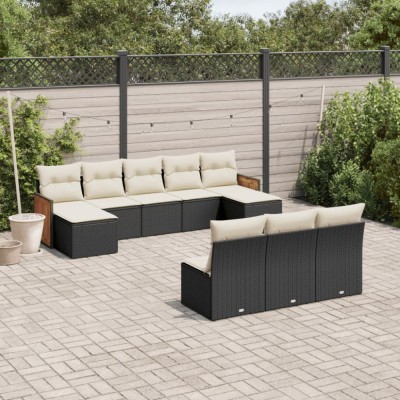 Gossi set canapele de gradina cu perne, 10 piese, negru, poliratan foto