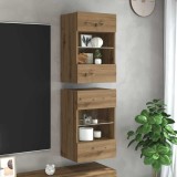 Comode de perete cu lumini LED pentru TV, 2 buc. Stejar artizanal 40x30x60,5 cm