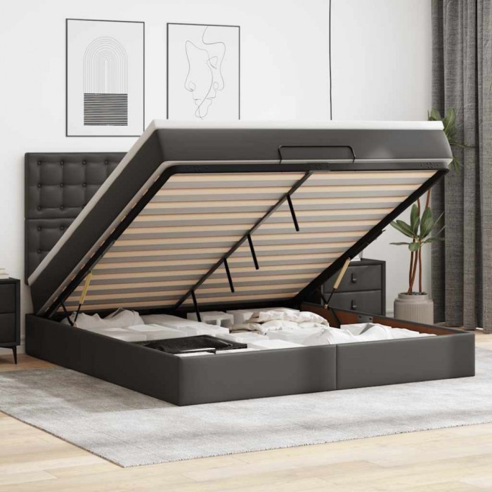 Cadru de pat otoman saltele Negru 180x200cm piele artificială